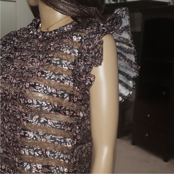 Jill Stuart Size S Semi sheer mixed pattern stripe & floral ruffle burst sleeve - Picture 12 of 16